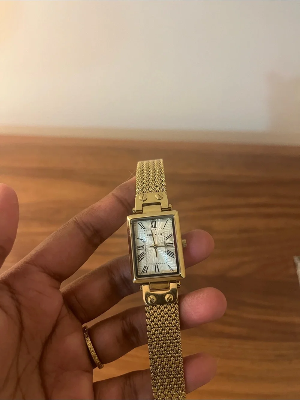 Anne Klein Gold-Tone Rectangular Mesh Bracelet Watch
